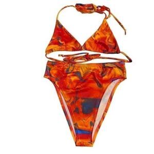 Vibrant Orange Swirl Bikini Set